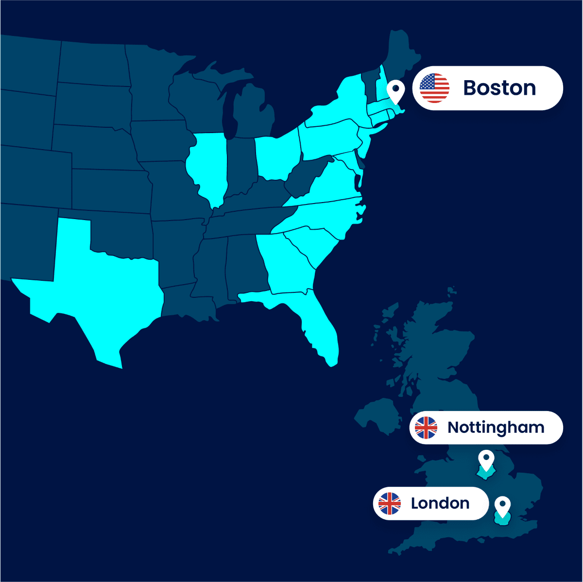 US Map highlighting the states Distinct currently cover - February 2024